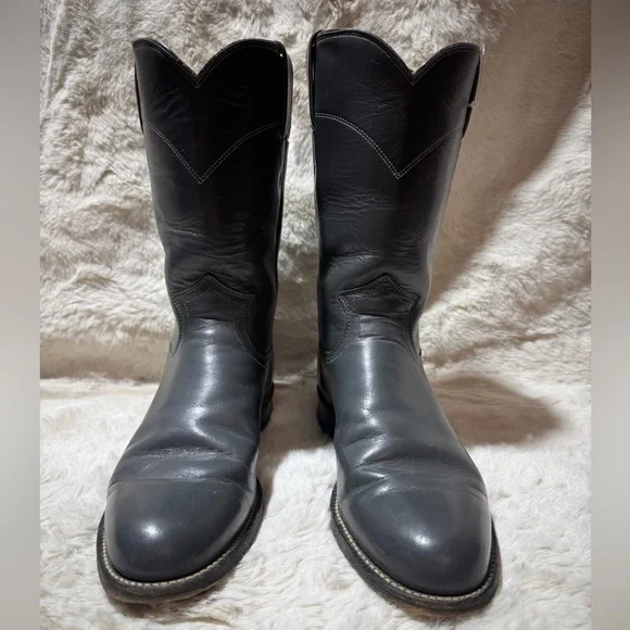 Justin Roper Cowboy Boots 3025 Gray Men 6.5C Made in USA VTG Y2K 87' Stock